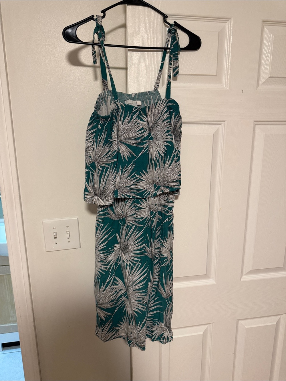 HD in Paris Teal Palm-Print Midi Dress with Tie Straps